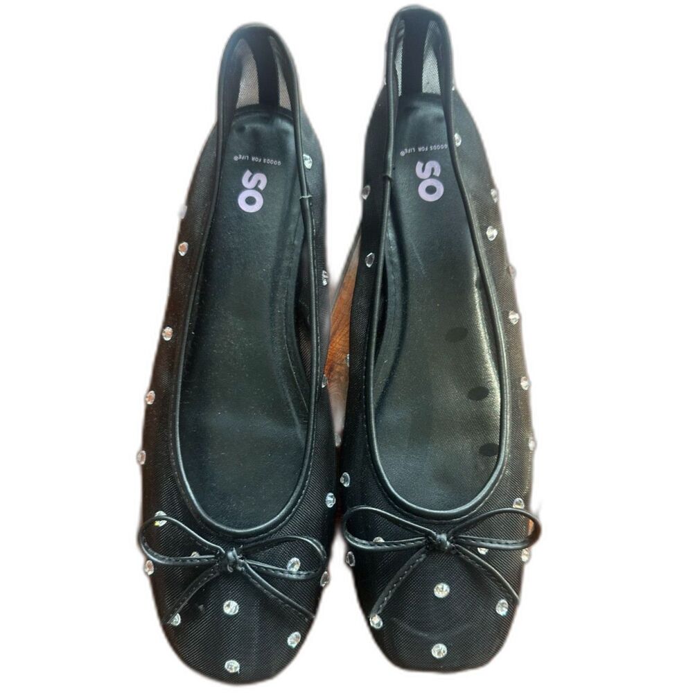 New SO Lailanii Jewel Mesh Crystal Accents & Front Bow Trendy Ballet Flats 9M